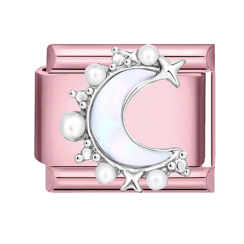 Pink Color Y2K Butterfly Star Bow Rabbit Heart Pendant Italian Charm Links Fit 9mm Stainless Steel Bracelet DIY Making Gifts
