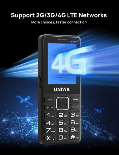 UNIWA V2000 4G VoLTE Keypad Phone 2.4 Inch Big Button Loud Volume Dual SlM 1700mAh Russia Hebrew Keyboard Feature Phones Elderly
