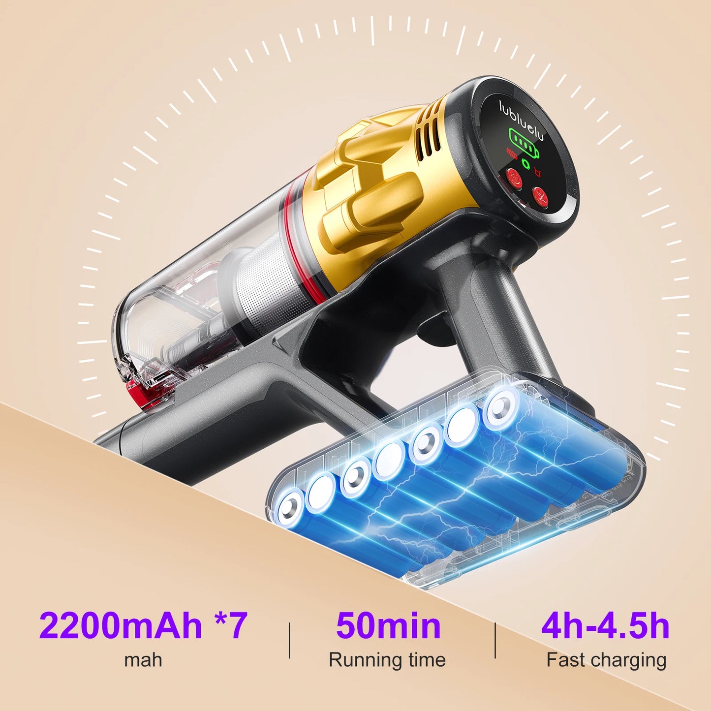 Lubluelu G11 Cordless Vacuum Cleaner 50KPA 50mis Long Running Time Floor Brush Automatically Combs the Hair to Prevent Tangling