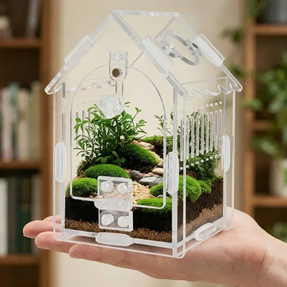 Portable Jumping Spider Enclosure Front Opening Removable Reptile Terrarium with Feeding Port Transparent