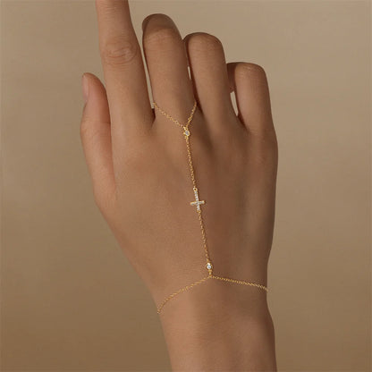 ROXI 925 Sterling Silver Heart/Star Zircon Bracelet With Finger Design For Women Hand Chain Accessories Party Jewelry Gift