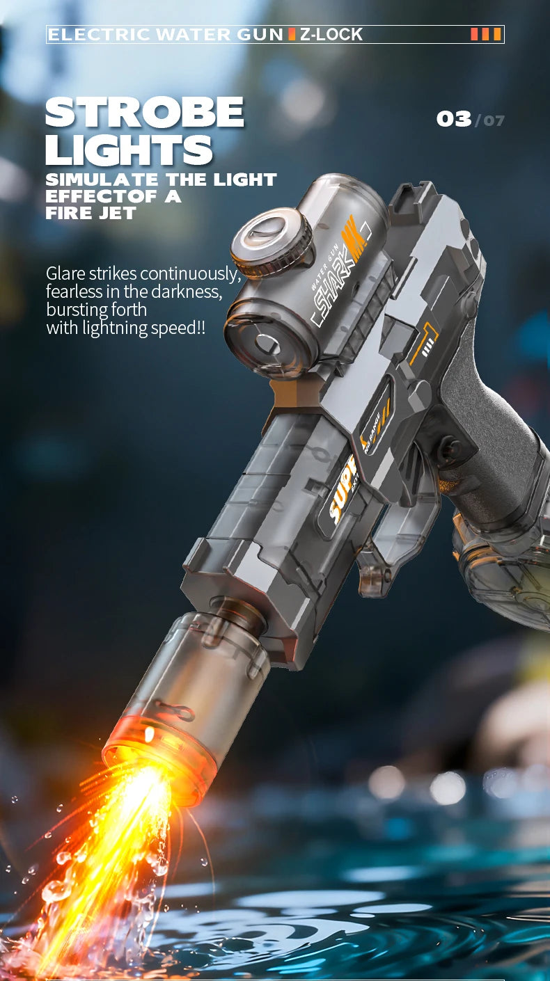 Simulated Firing and Recoil Electric Water Gun Toys Children Automatic Sensor Lights Water Pistol Summer Outdoor Beach Kids Toy