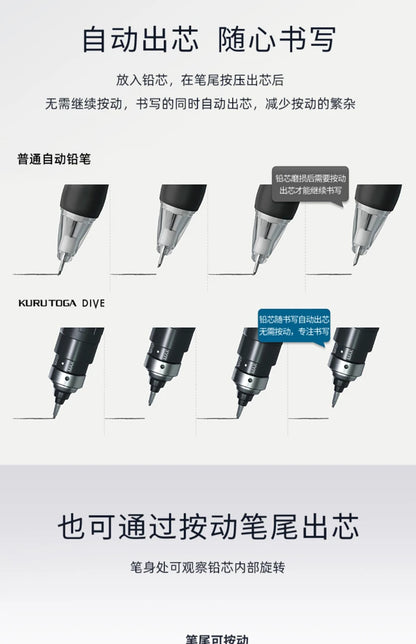 Japan Uni Kuru Toga DIVE Spin Mechanical Pencil M5-5000 Automatic Core/lead Self-revolving 0.5mm Advanced Drawing Art Stationery