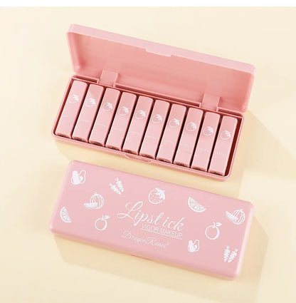 Ten-Piece Lipstick Set, Matte, Long-Lasting, Fade-Resistant Lip Balm, Matte Finish, Brightening, Commuter-Friendly, Nude Color, Gentle and Elegant Lipstick