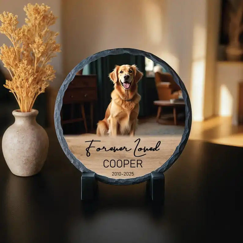 Personalized Pet Photo Name Slate Memorial Stone Custom Engraved Grave Marker Dog Loss Remembrance Keepsake Gift Souvenir