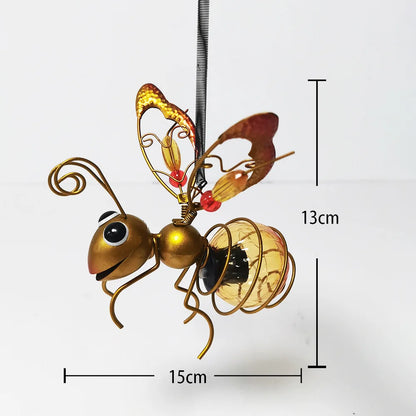 Metal Solar Bees Lantern Garden Decor LED Hanging Dragonfly Bees Solar Light Garden Sculptures For Patio Yard Outdoor Decoration