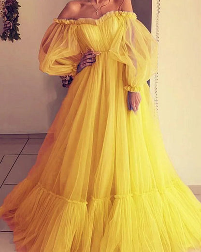 Sexy Deep V-neck Tulle Maternity Dresses Lace Hollow Horn Long-sleeved Feather Trailing Dress Photo Photography Props Vestidos