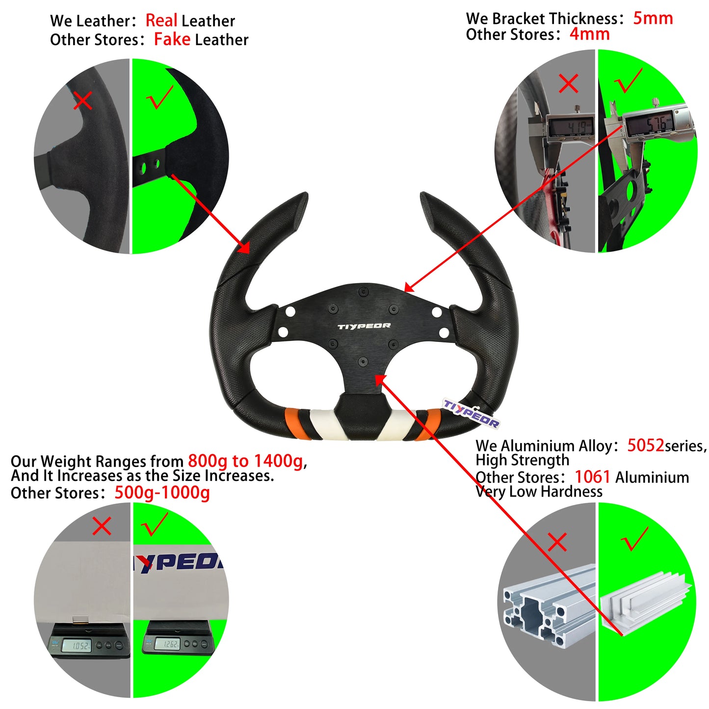 Tiypeor PU 320mm Seering Wheel for Simulate Racing Game Drift Sports Style Wheel