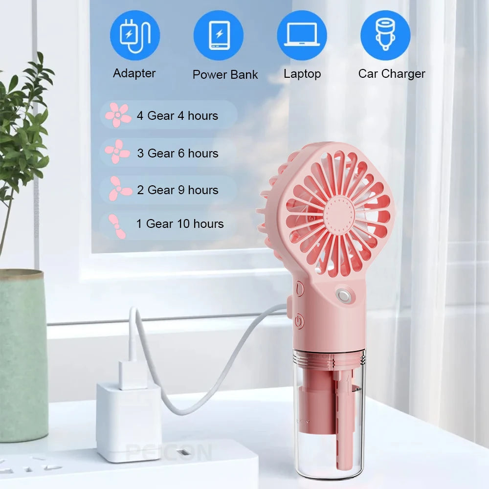 Portable Humidifier Fan Mini Water Mist Fan USB Rechargeable Handheld Fan Mist Spray Hand Fan Small Pocket Fan with Humidifier