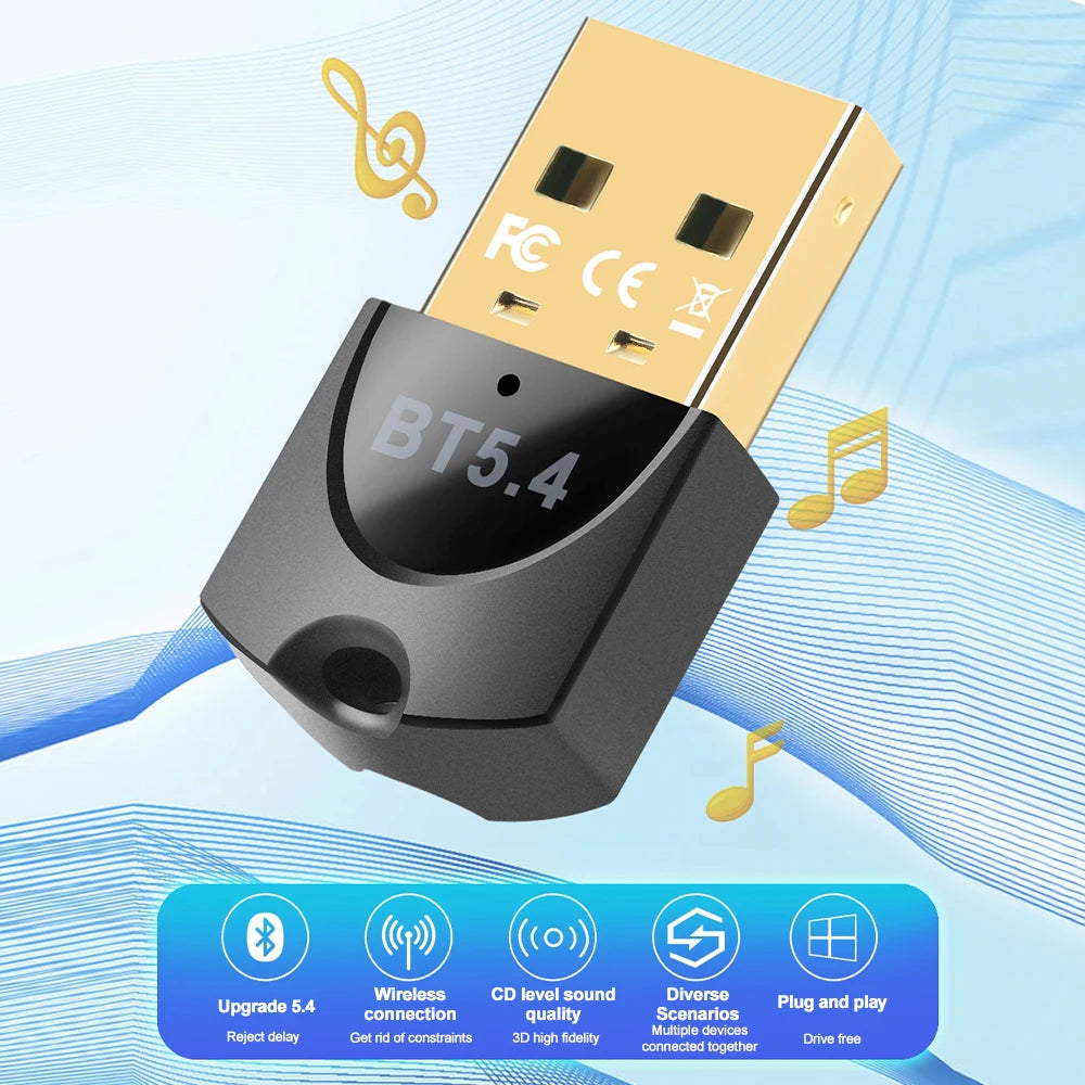 USB Wireless Bluetooth Adapter Bluetooth 5.4 for PC Dongle Adaptador Wireless Mouse Keyborad Music Audio Receiver USB Transmitt