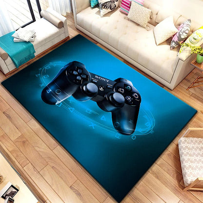 Game Video Gaming Pattern Black Area Rugs Gamer Game Controller Kids Teens Boys Playroom Carpet Bedroom Living Room Floor Mat