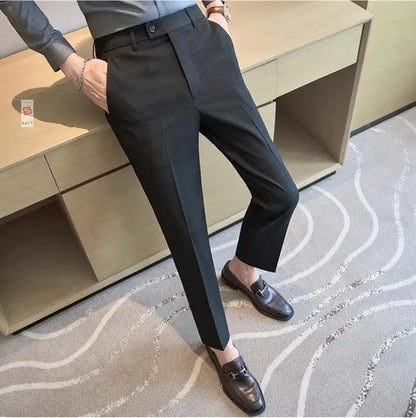 Men Plaid Wedding Dress Trousers High Quality Male Boutique Formal Wear Slim Suits Pants Men British Style Business Suit Pants