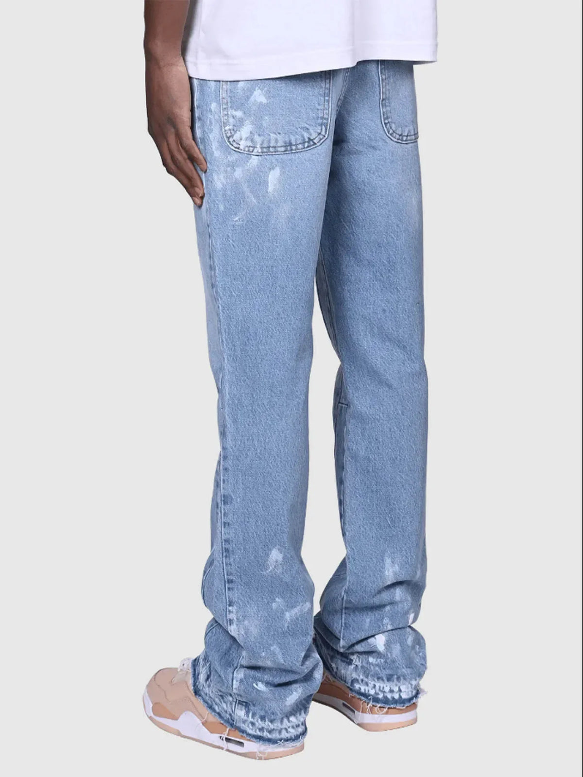 Men's Fashion Jeans Work Pants, European and American Fashion Workwear Elastic Patchwork Denim Layered Flared Pants S-XXL