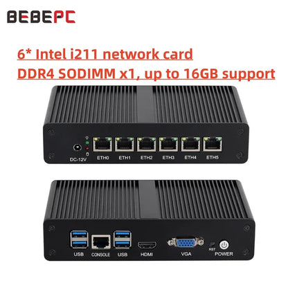 BEBEPC Fanless Mini PC Intel 4415U 6*LAN i211 NICS 1*RS232 3/4G Module Pfsense Firewall Soft Router VPN Sever Linux Win11 Pro