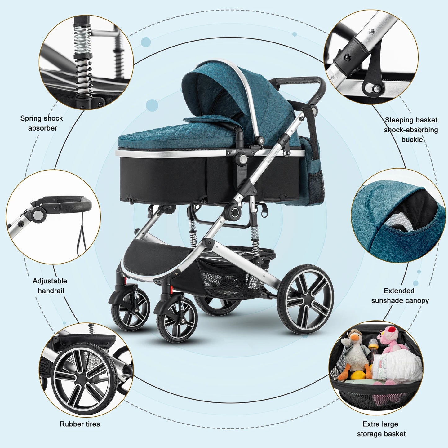 Baby Stroller 3 in 1 Luxurious Portable Travel Baby Carriage Fold Pram High Landscape Aluminum Frame Newborn Infant Stroller