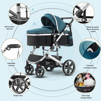 Baby Stroller 3 in 1 Luxurious Portable Travel Baby Carriage Fold Pram High Landscape Aluminum Frame Newborn Infant Stroller