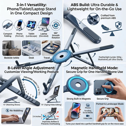 Foldable Magnetic Laptop Stand ABS Plastic Portable Adjustable Stand Heat Dissipation Holder for Smart Phone Tablet Notebook
