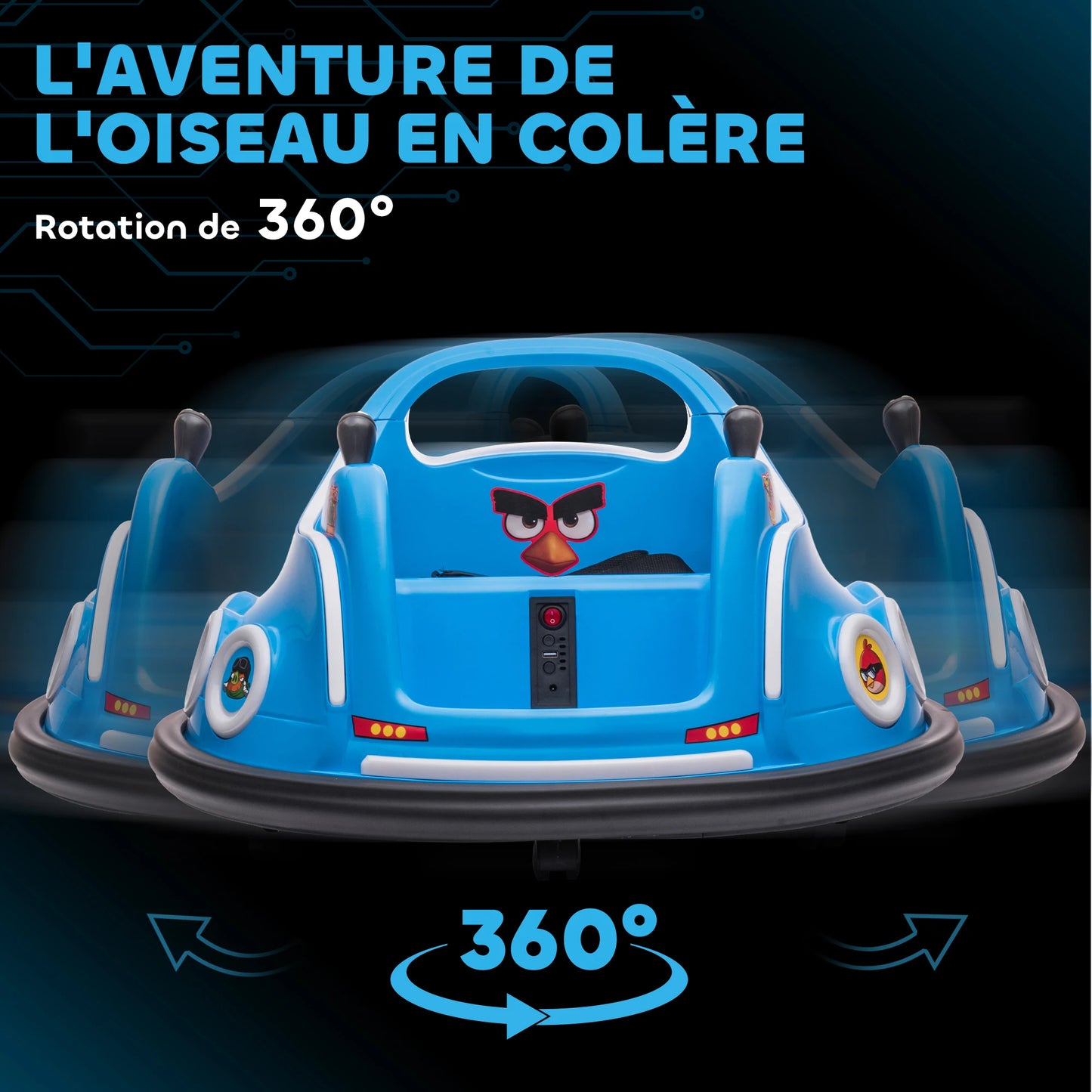 12V licensed Angry Bird electric bumper car for children, 360° rotating car, 73x73x44 cm, blue