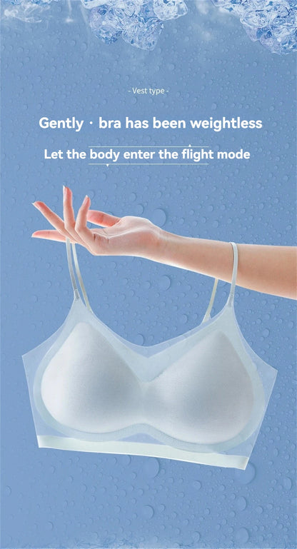 Ultra-Thin Breathable Ice Silk Top Bra Women's Bustier Underwear Seamless Back Halter Vest Wrap Bra Small Chest Together
