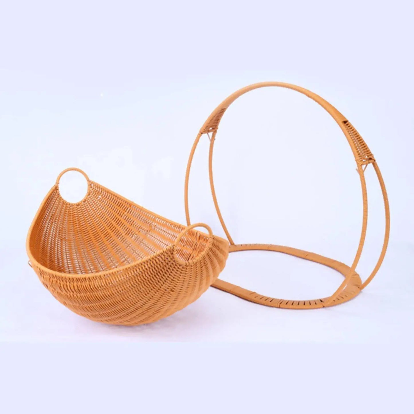 Hanging Bed Basket Plush Cat Bed Stylish Rattan Cat Basket Removable Design Cat Furniture for Living Room Relaxing Pet Haven