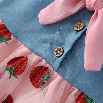 Red Strawberry Chiffon Baby Girl Dress Summer New Children'S Clothing+Hat (9 Months -3 Years Old)