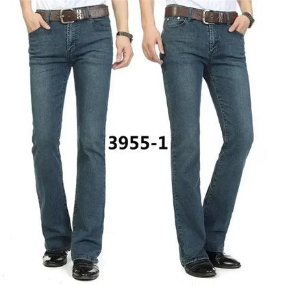 Male Bell Bottom Denim Trousers Slim Black Boot Cut Jeans Men's Clothing Casual Business Flares Pants