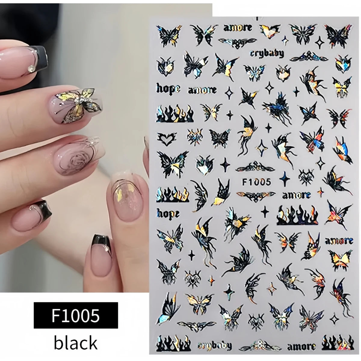 1PCS Marbled Nail Sticker 3D Abstract Lines Sticker Nail Art Supplies Nail Decals Y2K Laser Butterfly Ladies Nail Art Decoration