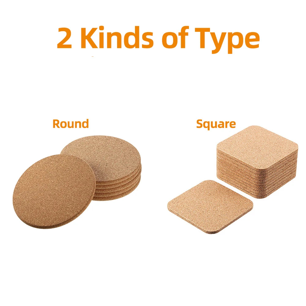 10PCS Cup Mat Natural Round Wooden Pad Durable Non-Slip Cork Coaster Tea Coffee Mug Drinks Holder for Table Decor DIY Tableware
