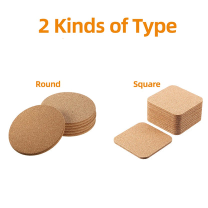 10PCS Cup Mat Natural Round Wooden Pad Durable Non-Slip Cork Coaster Tea Coffee Mug Drinks Holder for Table Decor DIY Tableware