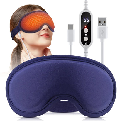 New Heated Eye Mask with 5-Level Hot Compress 6 Vibration Modes 3D Massage Sleep Shading Warm Mask Eye Compress for Relaxation