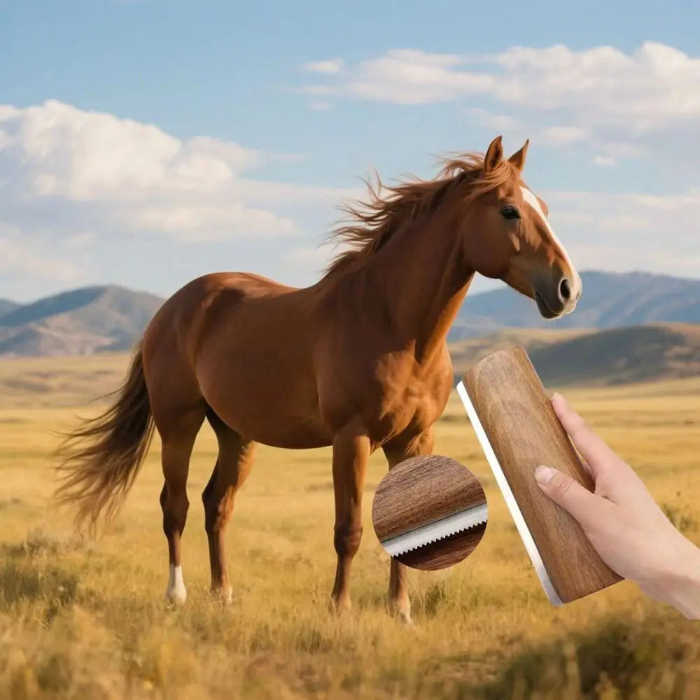 1Pcs New Wooden Handle Horse Grooming Brush Stainless Steel Teeth Shedding Horse Hair Scrapers Grooming S/M/L Cleaning Tool
