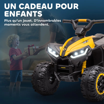 12 V electric quad for children, 2-motor electric car for kids with 2 speeds at 3–6 km/h, LED headlights and horn, suitable for 3–5 year-old children, ergonomic handle and seat, yellow
