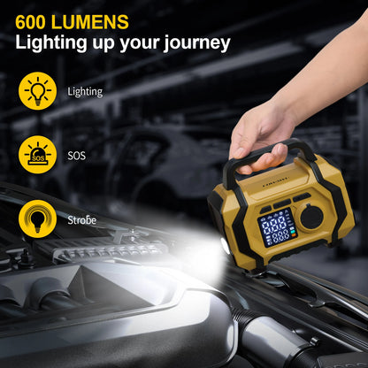 FOWAWU 6000A 26800mAh Jump Starter with Air Compressor,Car Battery Power Bank (ALL Gas/10.0L Diesel), Auto-Shutoff Tire Inflator