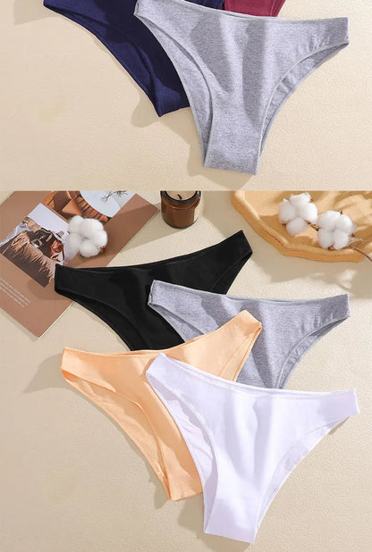 5PCS/Set Cotton Women's Panties Female Underwear Sexy Briefs Lingerie Smooth Comfortable Underpants Solid Color Pantys M-XXL