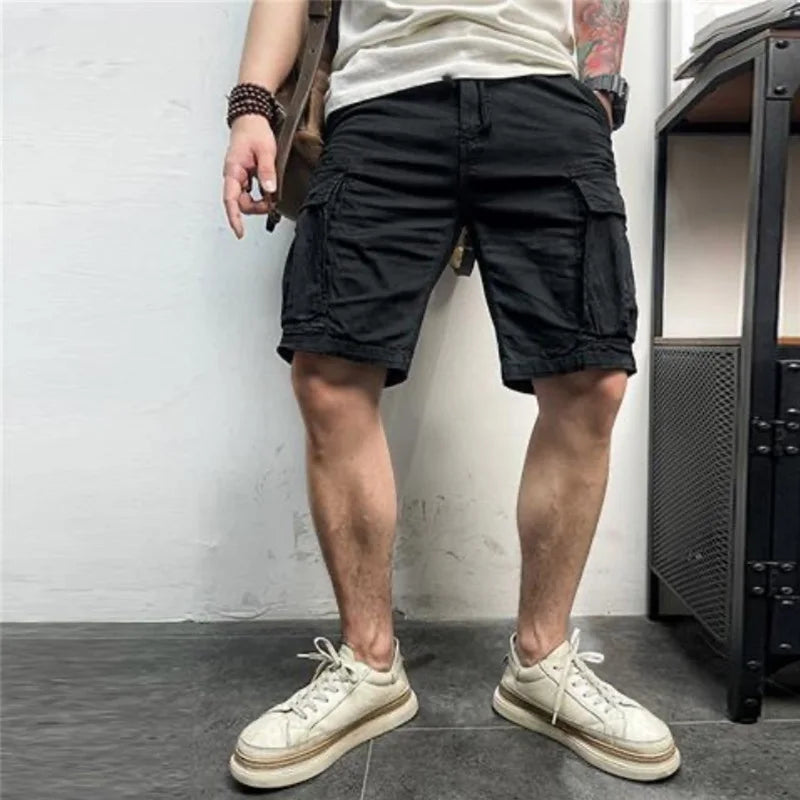 Men Summer New Multi Pockets Cotton Cargo Shorts Men Fashion Solid Quick Dry Joggers Shorts Pants Outdoor Breathable Shorts Male