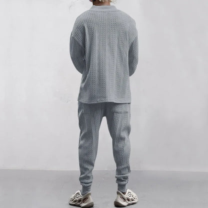2025 Cross-border New Men's Casual Trousers V-Neck Versatile Jacquard Knitted Sweater Set