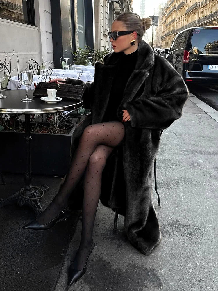 TARUXY Winter Loose Mink Velvet Imitation Fur Splicing Long Coat Fur Suit Collar Women's Coat High Street Fashion Lady Overcoat