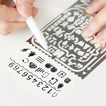 2pcs/set Vintage Portable Stainless Steel Stencils Hollow Ruler Planner Travel Diary Notebook DIY Tool Template Gift Stationery
