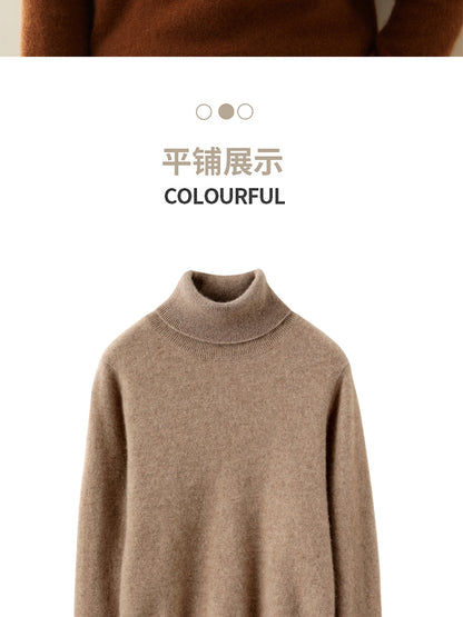 Cashmere Sweater Women's Turtleneck Long Sleeved Knitted Pullover 100% Pure Cashmere Base Sweater Korean Version Women's Top