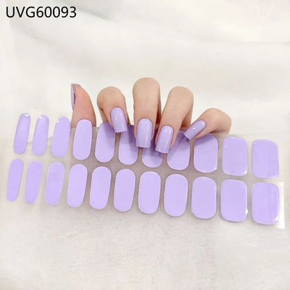 16/20/22Tips Semi-Cured Gel Nail Wraps Full Cover Manicure DIY Waterproof Long Lasting Gel Nail Stickers set for UV Lamp Need