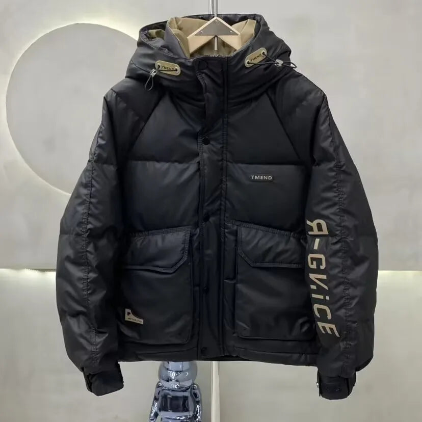 Fashion Men's Hooded Down Jacket Fall Winter Thick Warm Outdoor Windproof Sportwear Coats Male Disposable White Duck Down Jacket