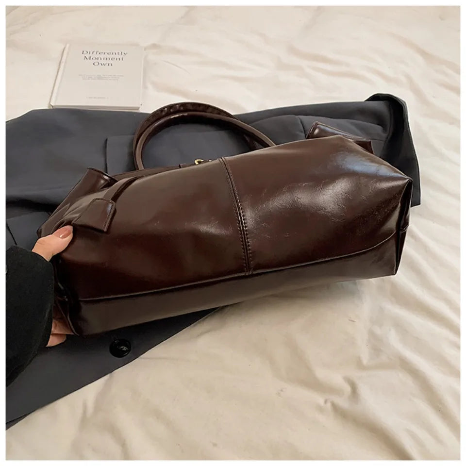 Oil PU Leather Hobo Handbag Slouchy Shoulder Bag Retro Top-Handle Bag Large Work Bags for Women Gilrls Tote Work Shopping Travel