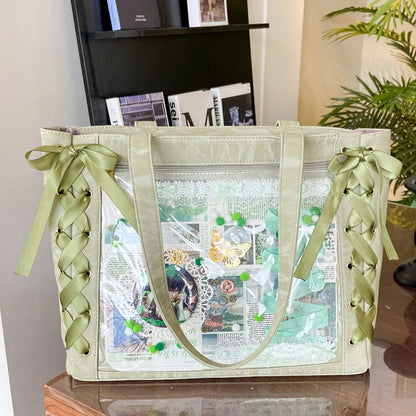 New Y2K Cute Japanese Ita Bag Lolita Girl Transparent Shoulder Tote Bag Large Capacity Crossbody Casual Bag DIY Display Handbags