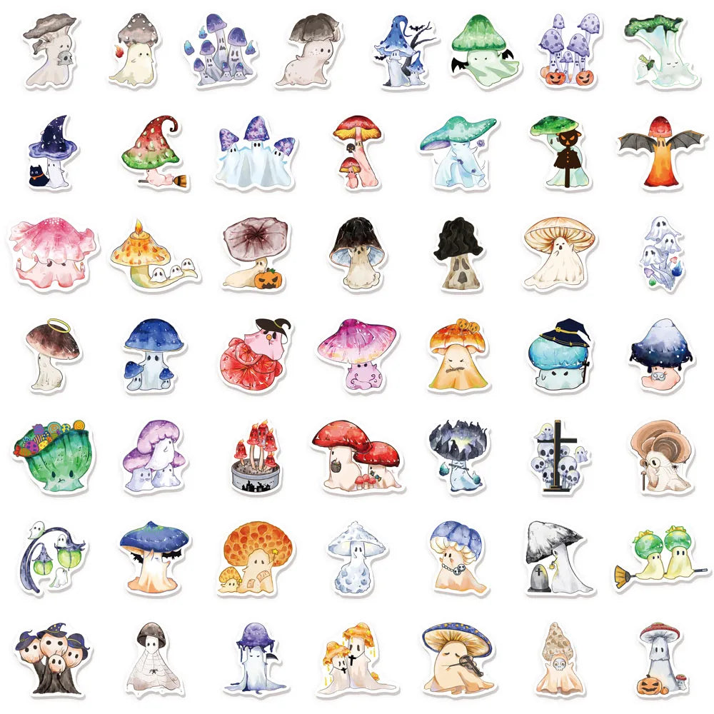 50PCS Halloween Ghost Mushroom Graffiti Stickers, Luggage, Notebook, Speaker, Water Cup, Waterproof Stickers