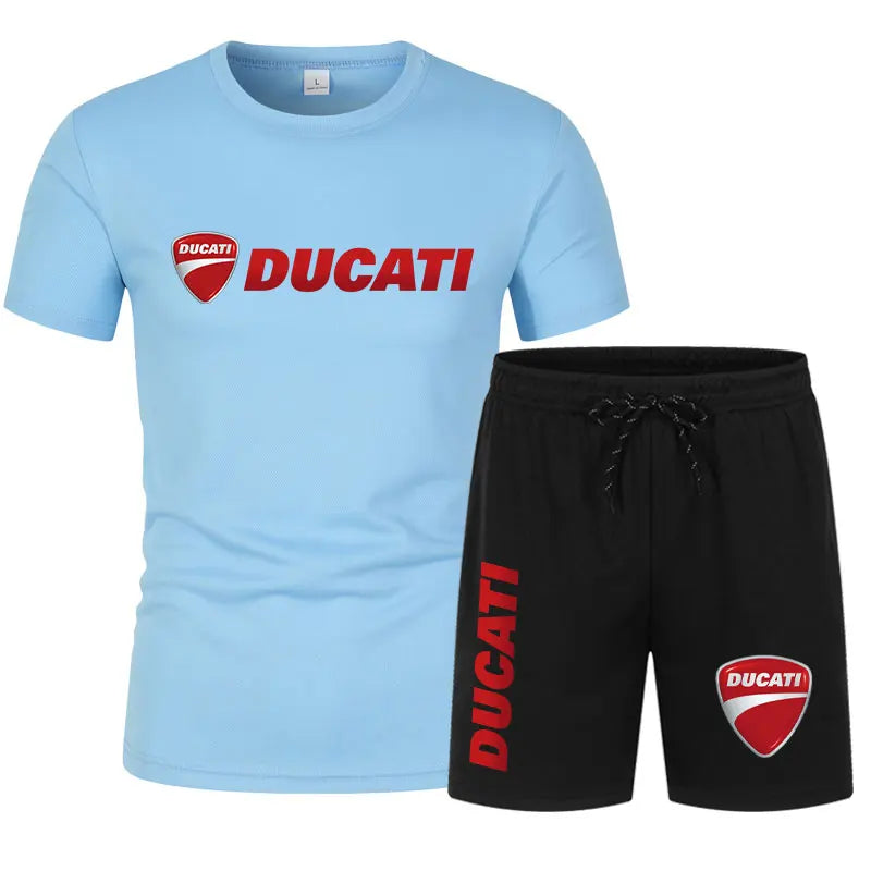 DUCATI Men's Summer Clothing Sets Short Sleeve T-Shirt Sports Shorts Motorcycle Theme Jogging Beachwear Regular outdoor jogging