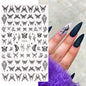 Black and White Love Flowers Line Art 3D Stickers Nail Decals Nail Art Accessories Butterfly Rose Nail Stickers Nail Sliders