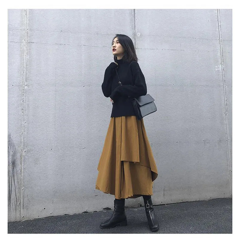Women Skirts Gothic Irregular Skirts Pants Women High Waist White Black Long Skirts Female Pleated Skirts Culottes Women Clothes