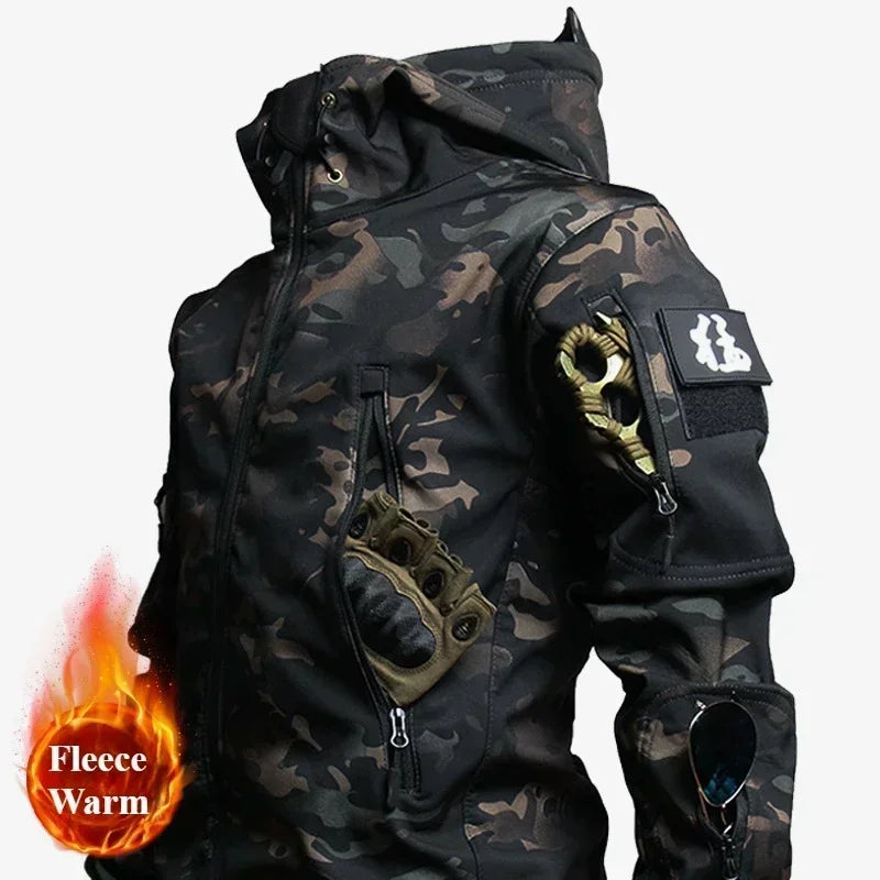 Winter Soft Shell Mens Tactical Set Outdoor Windproof Waterproof Warm Combat Suit Multi Pocket Thickened Camo Hunting Uniform