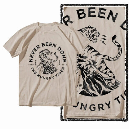 G41 Beige Vintage 100% Cotton Tiger Printed Men's T-shirt |  Streetwear Big Size Cool O-neck men's Tee Tshirt
