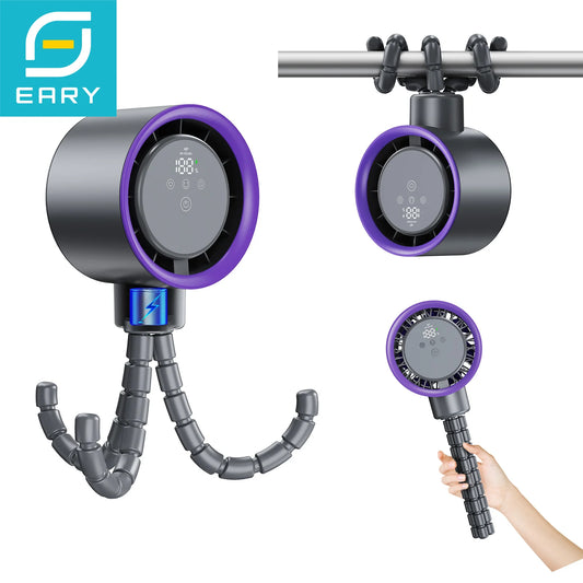 Eary nešiojamas stalo aštuonkojis ventiliatorius su 4000 mAh baterija, 100 greičių vėjo skaitmeninis ekranas, vežimėlio ventiliatorius, asmeninis vasaros oro vėsinimo ventiliatorius